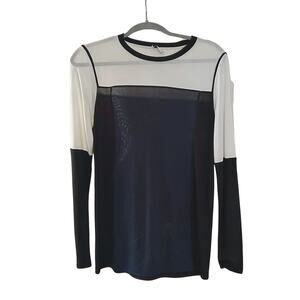 Vince Sheer Colorblock Long Sleeve Top – Black & Ivory, Size S